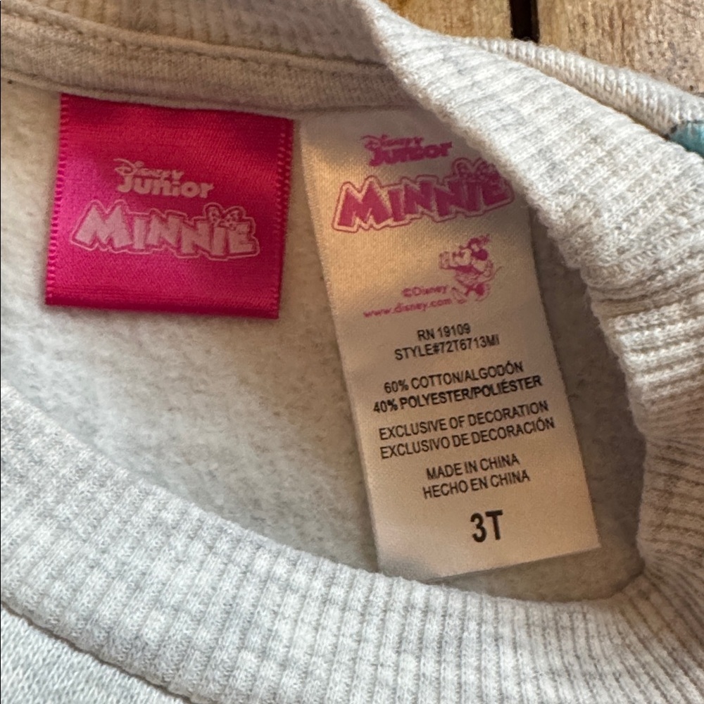 Minnie Mouse Sweatshirt 3T Gray Pink watercolor cotton crewneck Disney - Picture 2 of 5
